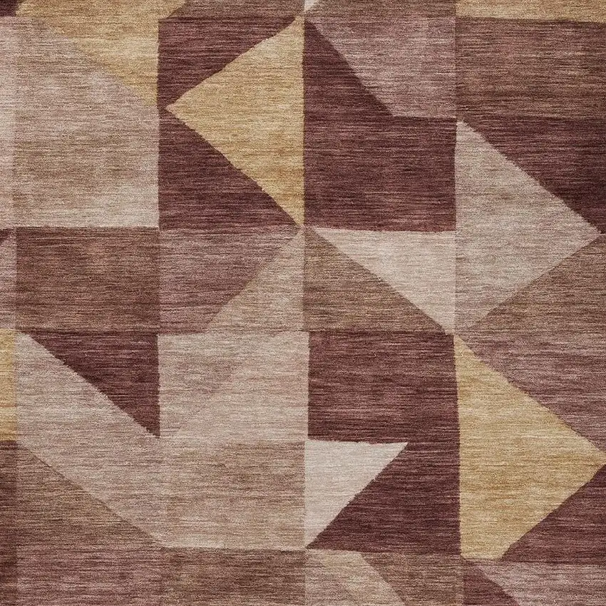 Burgundy And Wheat Geometric Washable Indoor Outdoor Area Rug Photo 2