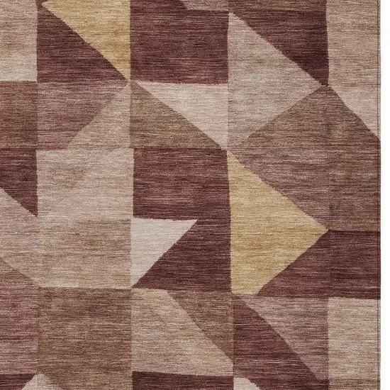 Burgundy And Wheat Geometric Washable Indoor Outdoor Area Rug Photo 2