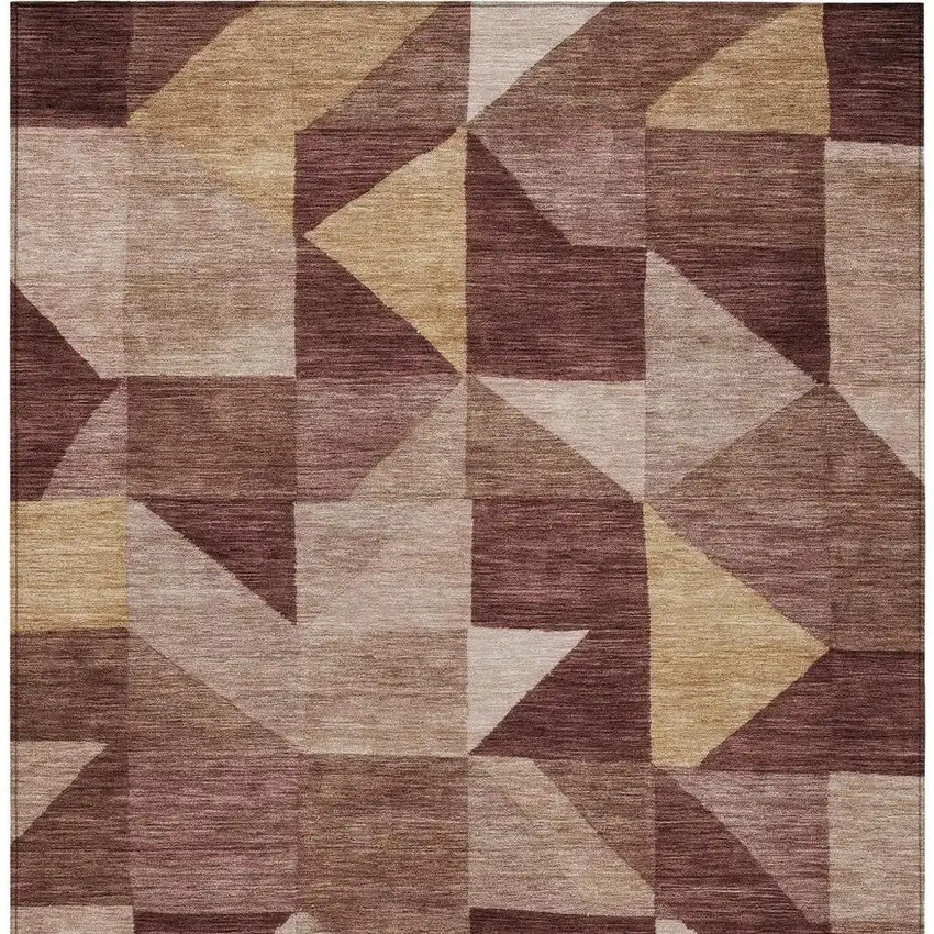 Burgundy And Wheat Geometric Washable Indoor Outdoor Area Rug Photo 3