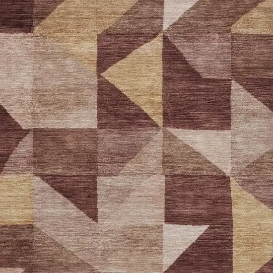 Burgundy And Wheat Geometric Washable Indoor Outdoor Area Rug Photo 2
