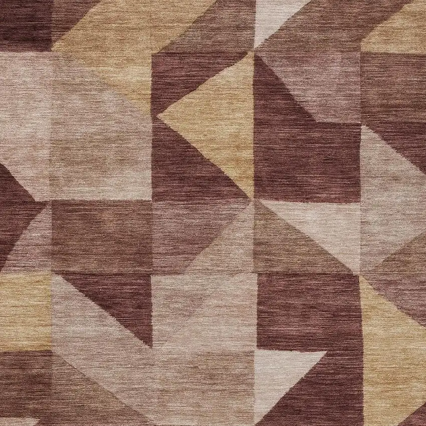 Burgundy And Wheat Geometric Washable Indoor Outdoor Area Rug Photo 2
