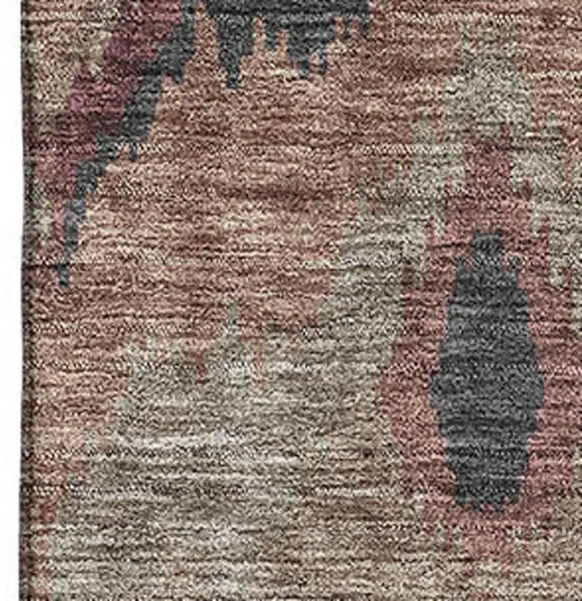 Burgundy Beige And Charcoal Ikat Washable Area Rug With UV Protection Photo 3