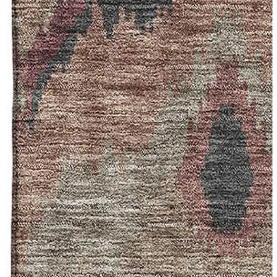 Burgundy Beige And Charcoal Ikat Washable Area Rug With UV Protection Photo 3