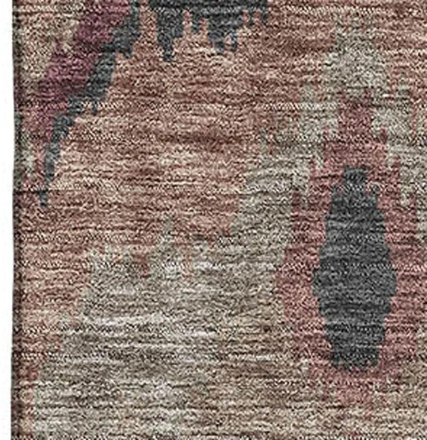 Burgundy Beige And Charcoal Ikat Washable Area Rug With UV Protection Photo 3
