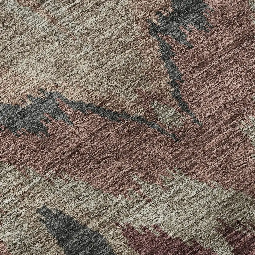 Burgundy Beige And Charcoal Ikat Washable Area Rug With UV Protection Photo 8