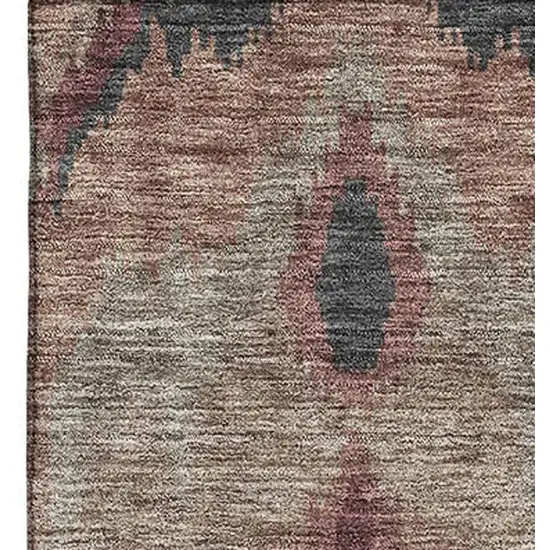 Burgundy Beige And Charcoal Ikat Washable Area Rug With UV Protection Photo 4