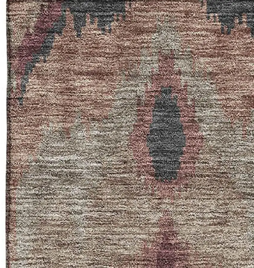 Burgundy Beige And Charcoal Ikat Washable Area Rug With UV Protection Photo 4