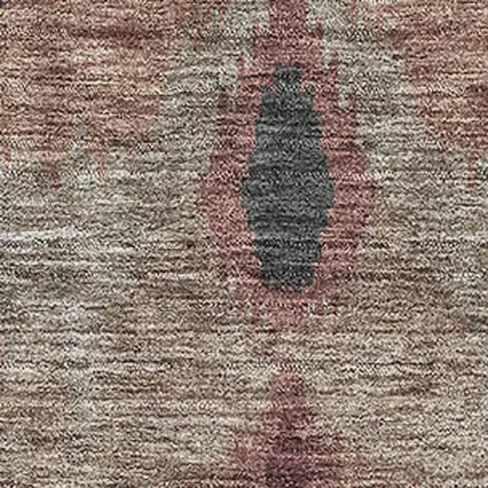 Burgundy Beige And Charcoal Ikat Washable Area Rug With UV Protection Photo 3