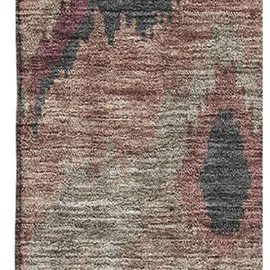 Burgundy Beige And Charcoal Ikat Washable Area Rug With UV Protection Photo 3