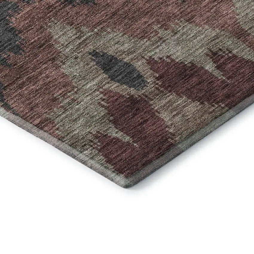Burgundy Beige And Charcoal Ikat Washable Area Rug With UV Protection Photo 8