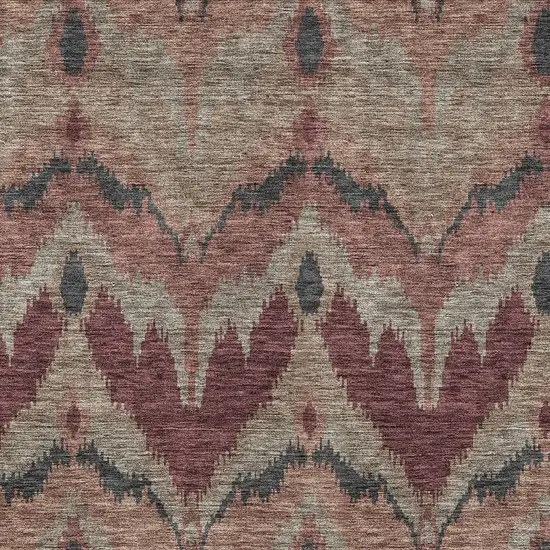 Burgundy Beige And Charcoal Ikat Washable Indoor Outdoor Area Rug Photo 5