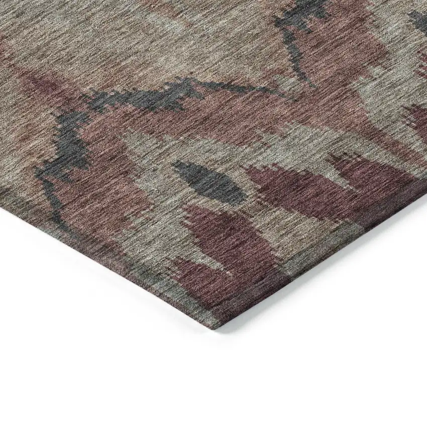 Burgundy Beige And Charcoal Ikat Washable Indoor Outdoor Area Rug Photo 4