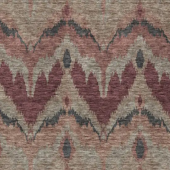 Burgundy Beige And Charcoal Ikat Washable Indoor Outdoor Area Rug Photo 5