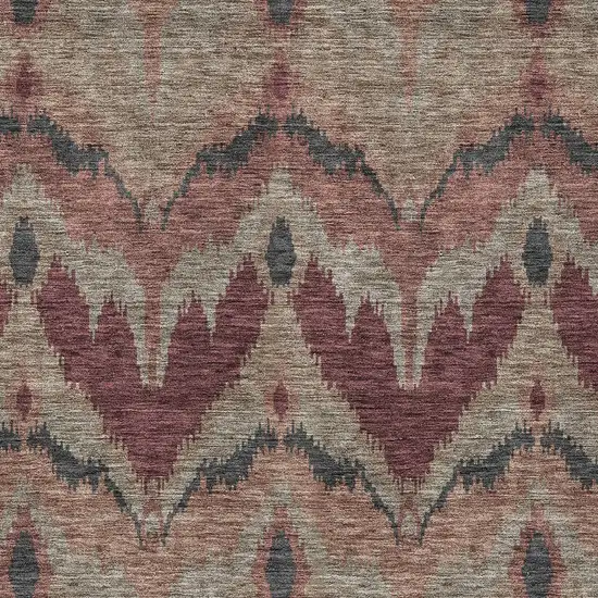Burgundy Beige And Charcoal Ikat Washable Indoor Outdoor Area Rug Photo 5