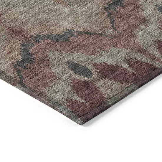 Burgundy Beige And Charcoal Ikat Washable Indoor Outdoor Area Rug Photo 3