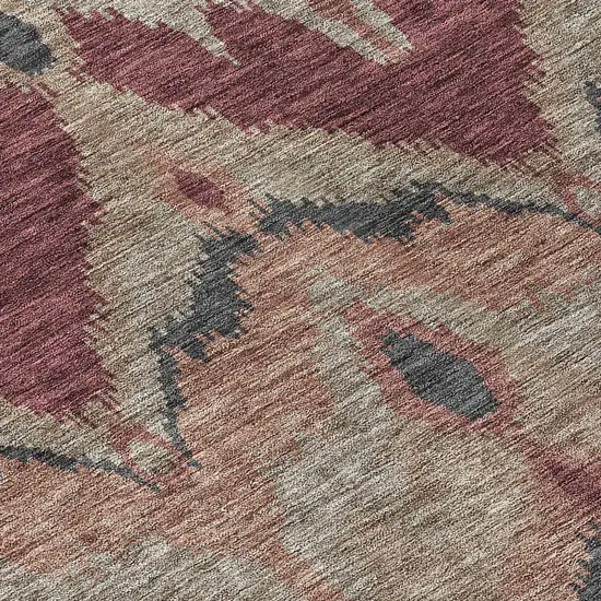 Burgundy Beige And Charcoal Ikat Washable Indoor Outdoor Area Rug Photo 4