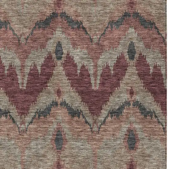 Burgundy Beige And Charcoal Ikat Washable Indoor Outdoor Area Rug Photo 5