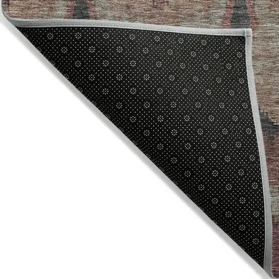 Burgundy Beige And Charcoal Ikat Washable Indoor Outdoor Area Rug Photo 2