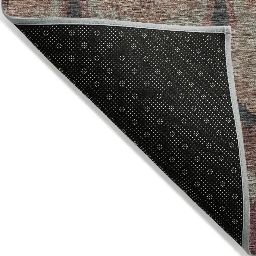 Burgundy Beige And Charcoal Ikat Washable Indoor Outdoor Area Rug Photo 2