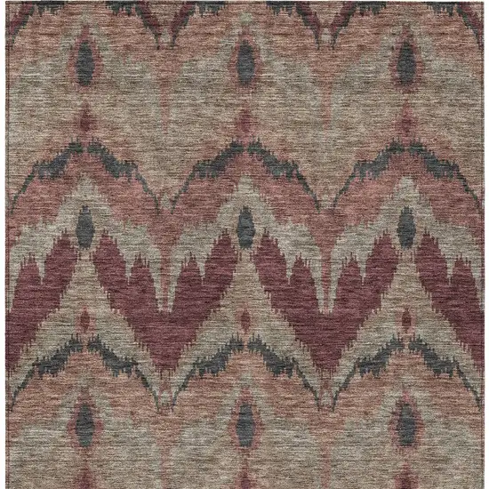 Burgundy Beige And Charcoal Ikat Washable Indoor Outdoor Area Rug Photo 6