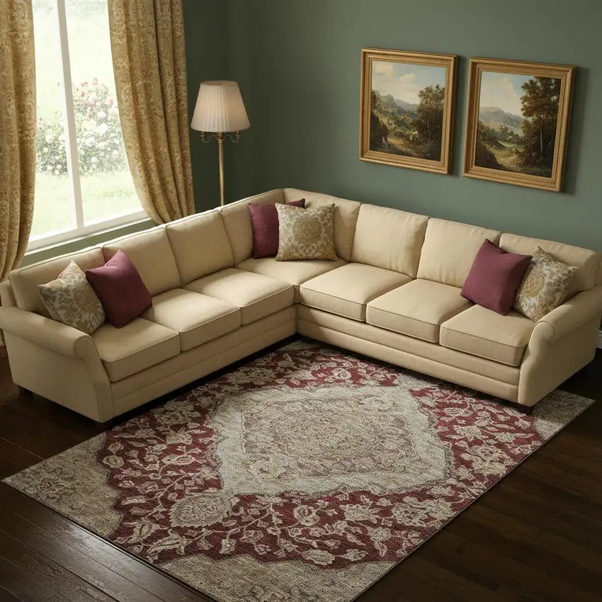 Burgundy Beige And Gray Floral Medallion Washable Area Rug With UV Protection Photo 2