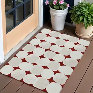 Photo of Burgundy Beige And Ivory Abstract Washable Indoor Outdoor Area Rug