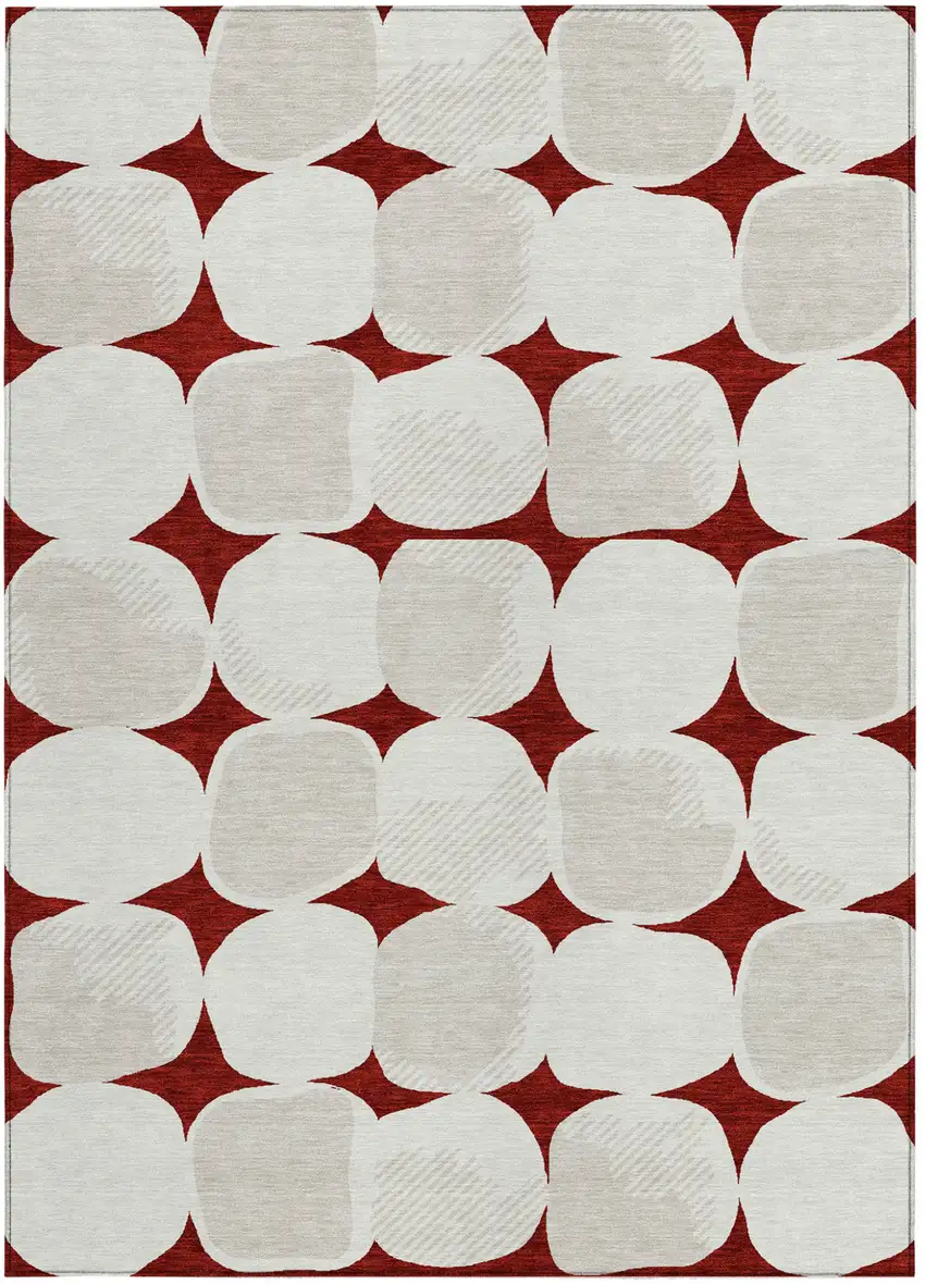 Burgundy Beige And Ivory Abstract Washable Indoor Outdoor Area Rug Photo 8