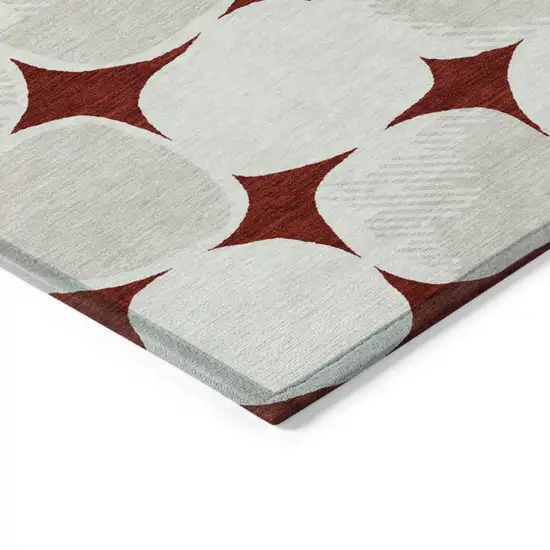 Burgundy Beige And Ivory Abstract Washable Indoor Outdoor Area Rug Photo 5