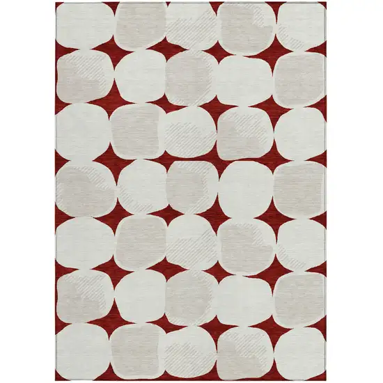 Burgundy Beige And Ivory Abstract Washable Indoor Outdoor Area Rug Photo 7