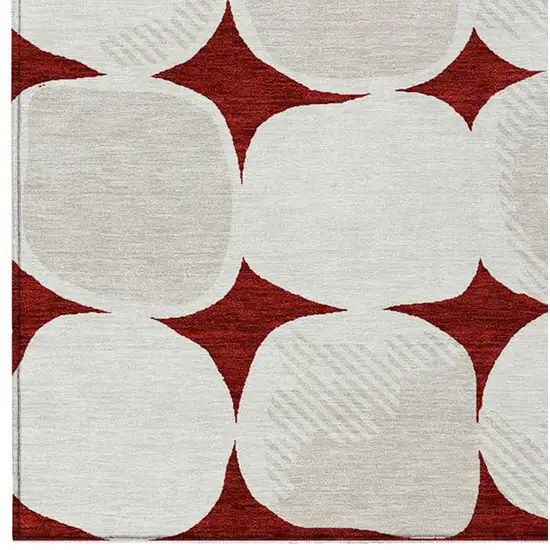 Burgundy Beige And Ivory Abstract Washable Indoor Outdoor Area Rug Photo 8