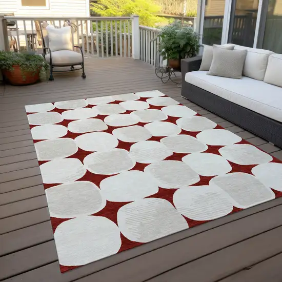 Burgundy Beige And Ivory Abstract Washable Indoor Outdoor Area Rug Photo 9