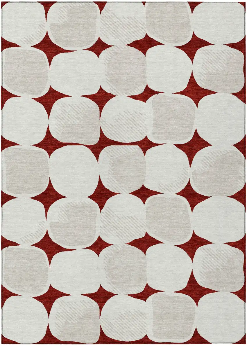 Burgundy Beige And Ivory Abstract Washable Indoor Outdoor Area Rug Photo 2