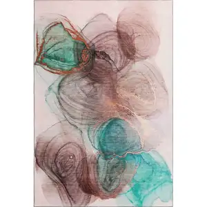 Photo of Burgundy Blue And Ivory Abstract Washable Area Rug With UV Protection