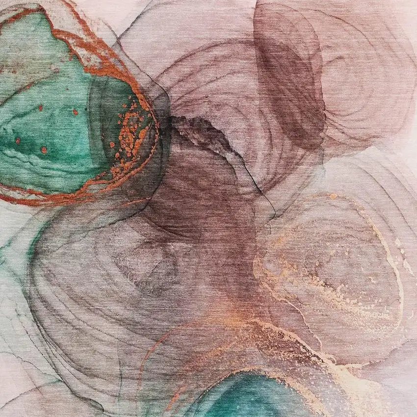 Burgundy Blue And Ivory Abstract Washable Area Rug With UV Protection Photo 3