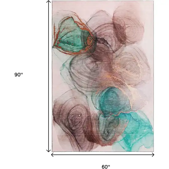 Burgundy Blue And Ivory Abstract Washable Area Rug With UV Protection Photo 3