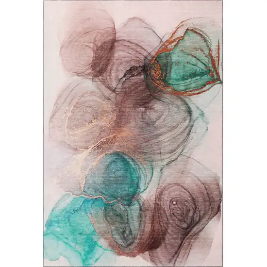 Burgundy Blue And Ivory Abstract Washable Area Rug With UV Protection Photo 4