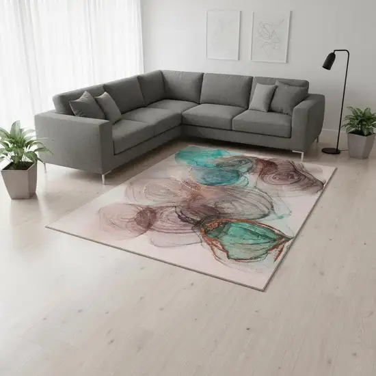 Burgundy Blue And Ivory Abstract Washable Area Rug With UV Protection Photo 1