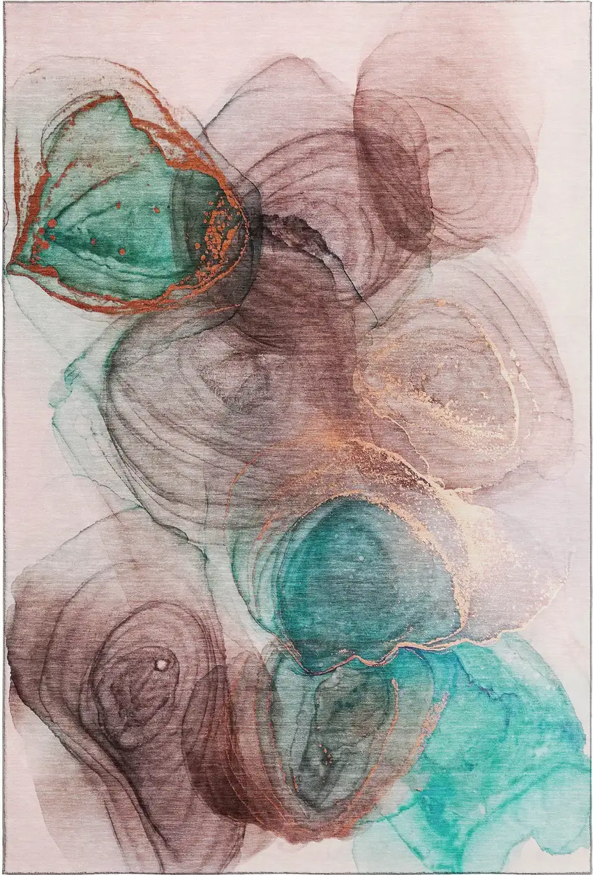 Burgundy Blue And Ivory Abstract Washable Area Rug With UV Protection Photo 1