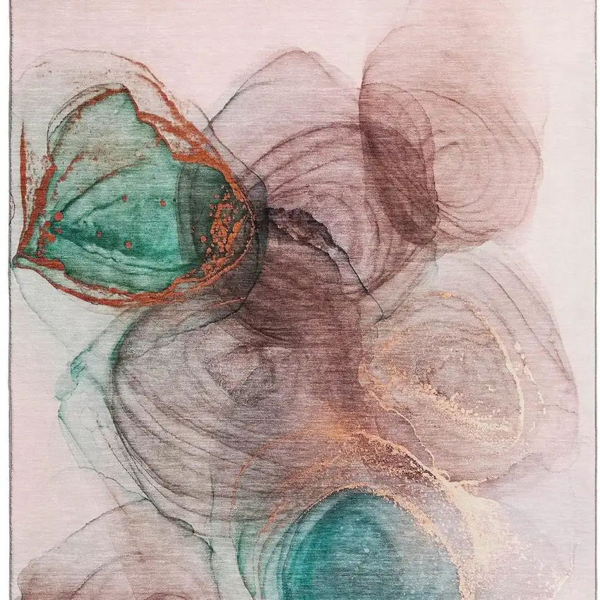 Burgundy Blue And Ivory Abstract Washable Area Rug With UV Protection Photo 4