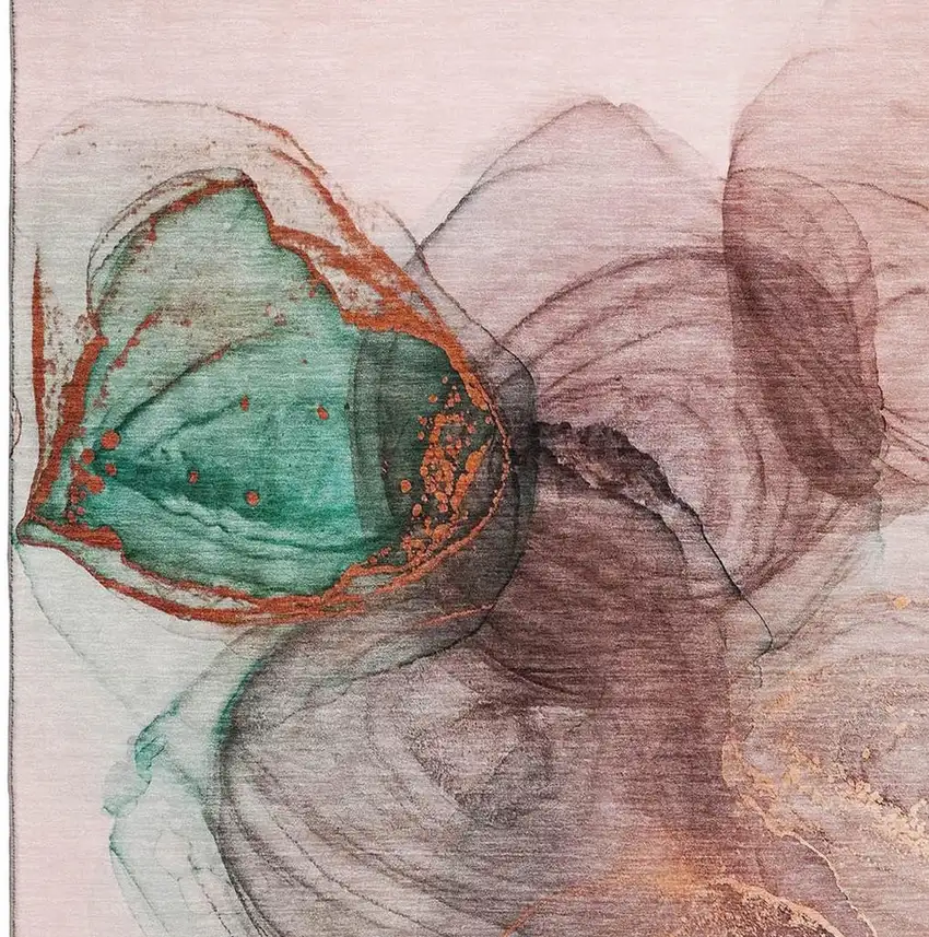 Burgundy Blue And Ivory Abstract Washable Area Rug With UV Protection Photo 3