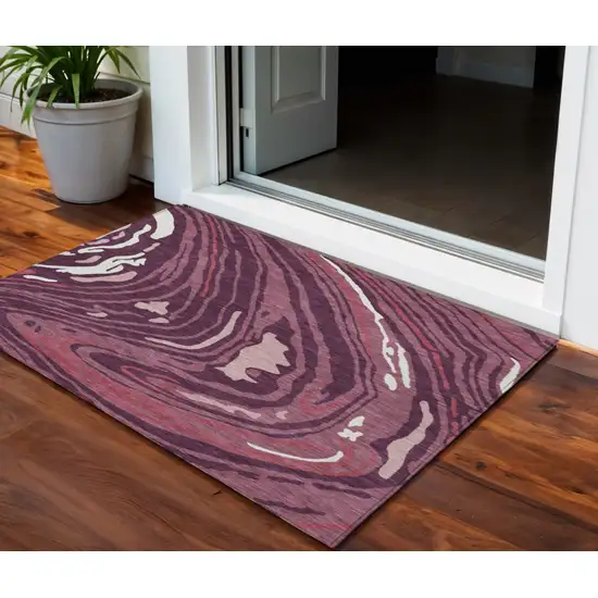 Burgundy Brick Red And Ivory Abstract Washable Indoor Outdoor Area Rug Photo 1