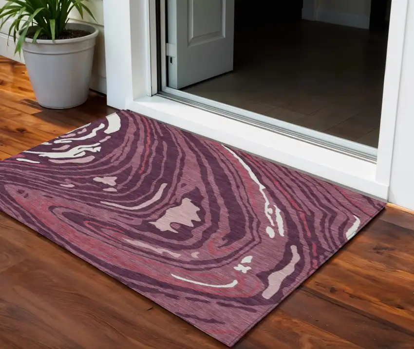 Burgundy Brick Red And Ivory Abstract Washable Indoor Outdoor Area Rug Photo 1