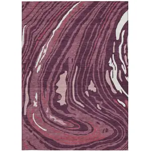 Photo of Burgundy Brick Red And Ivory Abstract Washable Indoor Outdoor Area Rug