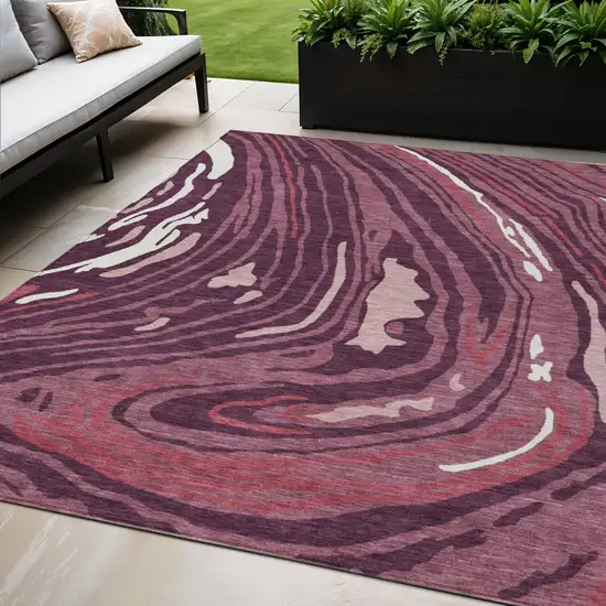 Burgundy Brick Red And Ivory Abstract Washable Indoor Outdoor Area Rug Photo 1