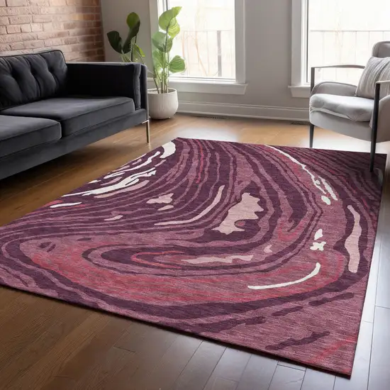 Burgundy Brick Red And Ivory Abstract Washable Indoor Outdoor Area Rug Photo 9