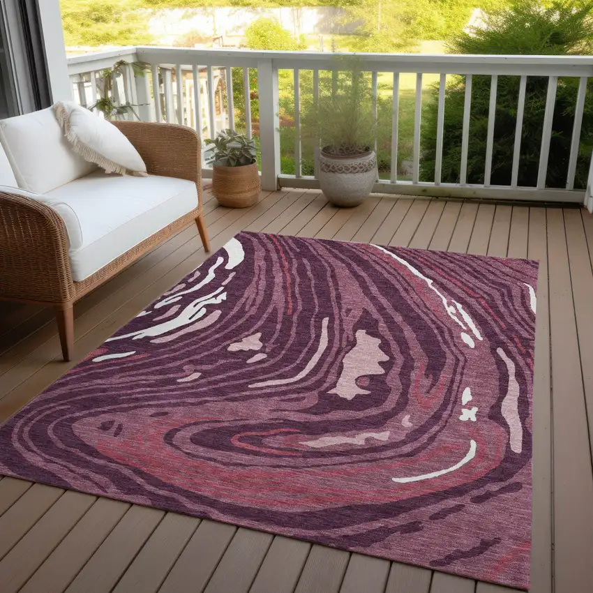 Burgundy Brick Red And Ivory Abstract Washable Indoor Outdoor Area Rug Photo 8