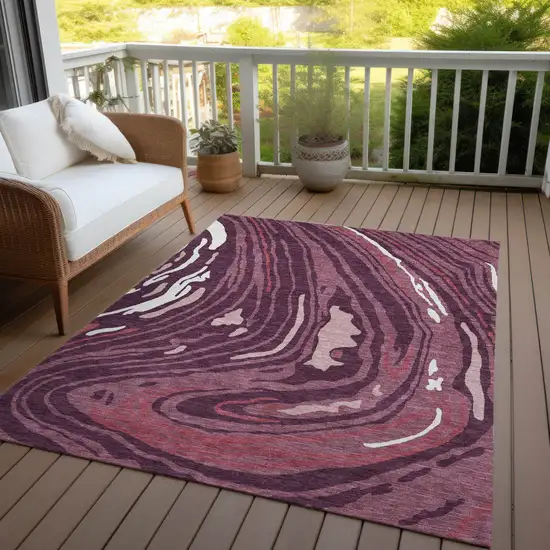 Burgundy Brick Red And Ivory Abstract Washable Indoor Outdoor Area Rug Photo 8
