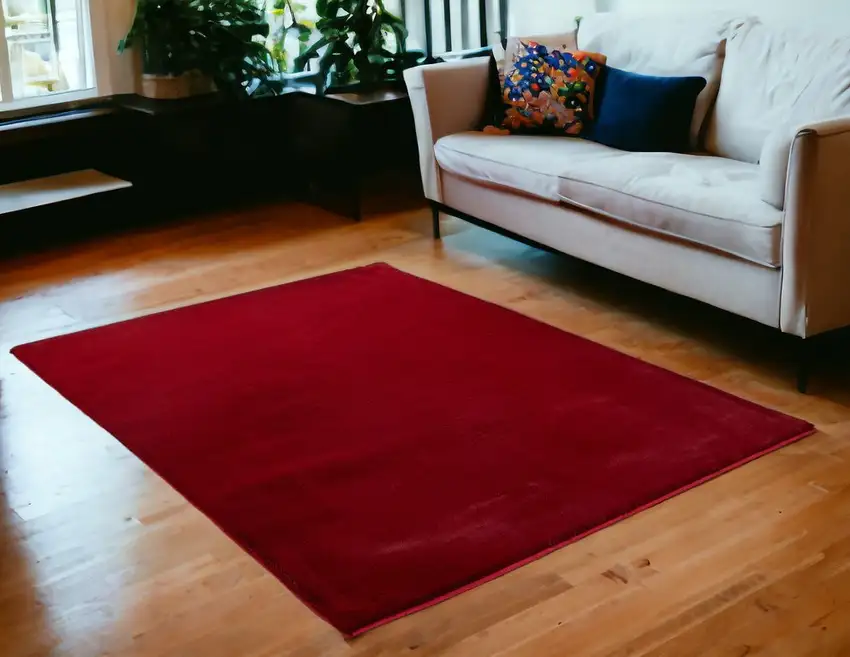Burgundy Faux Fur Shag Non Skid Area Rug Photo 1