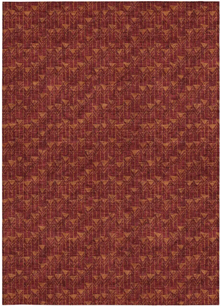 Burgundy Geometric Washable Non Skid Indoor Outdoor Area Rug Photo 4