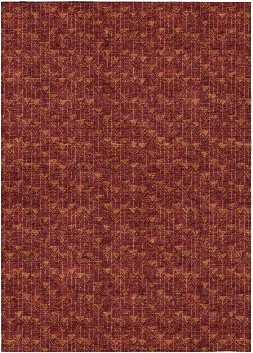 Burgundy Geometric Washable Non Skid Indoor Outdoor Area Rug Photo 2